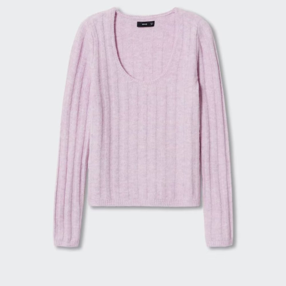 NWOT MANGO Textured knit sweater, Light/Pastel Purple, XS